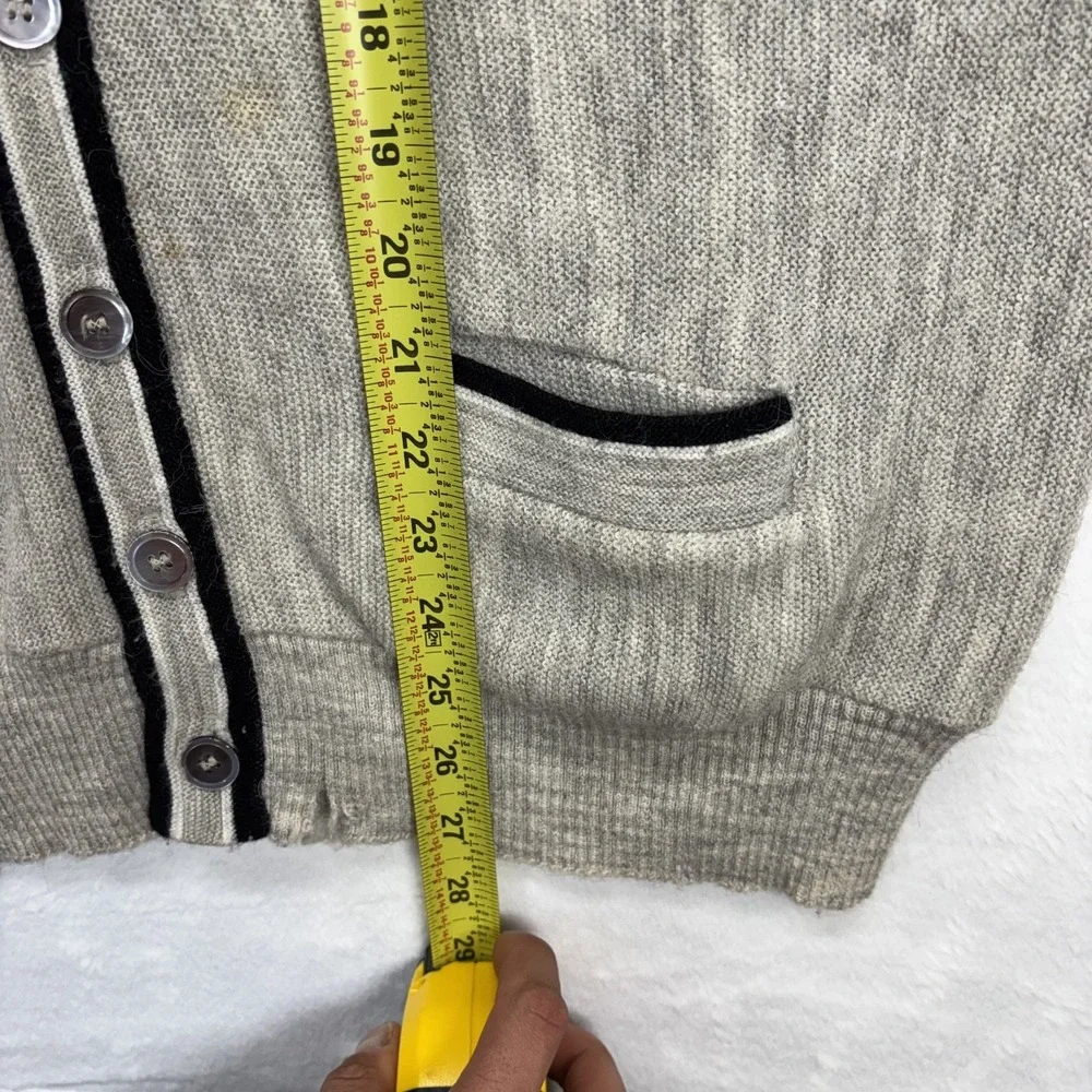 True Vintage V Neck Cardigan Sweater Men's 42 Large Gray 1960s USA Grandpa Core